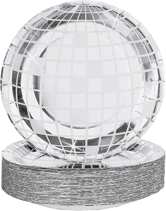 FunisFun Disco Ball Plates 50P Disposable Plates for 70s Disco Party Decorations Wedding Birthday Bachelorette Party 7"