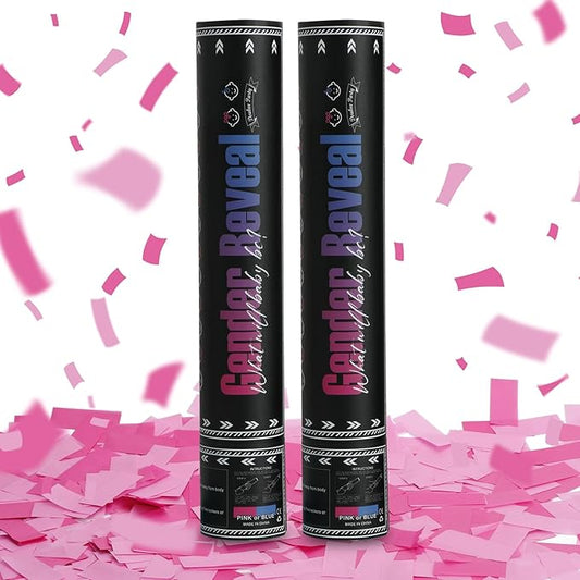 Gender Reveal Pink Confetti Cannon, DOUKEE Baby Shower Pink only Biodegradable Confetti Poppers for Girl Baby Reveal Party - 2 Set