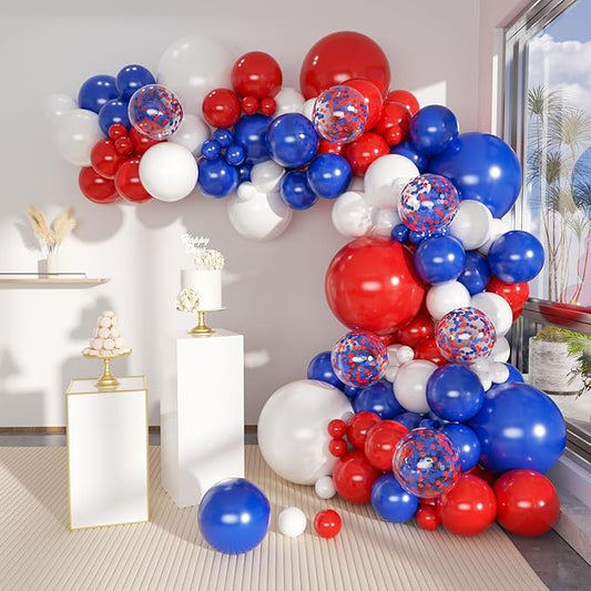 MEBAY Blue Red White Balloons Arch Garland Kit, 147 Pcs Royal Blue Red White Confetti Blue Red Balloon for Graduation Birthday Party Baby Shower Wedding Decorations