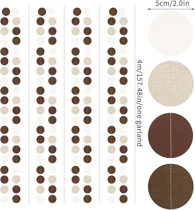 Boho-Brown Fall Baby-Shower Garland Streamers - 52Ft Neutral Beige Champagne Coffee Birthday Party Decorations Hanging Banner, Western Rustic Bridal Wedding Paper Backdrop Decor Huglony