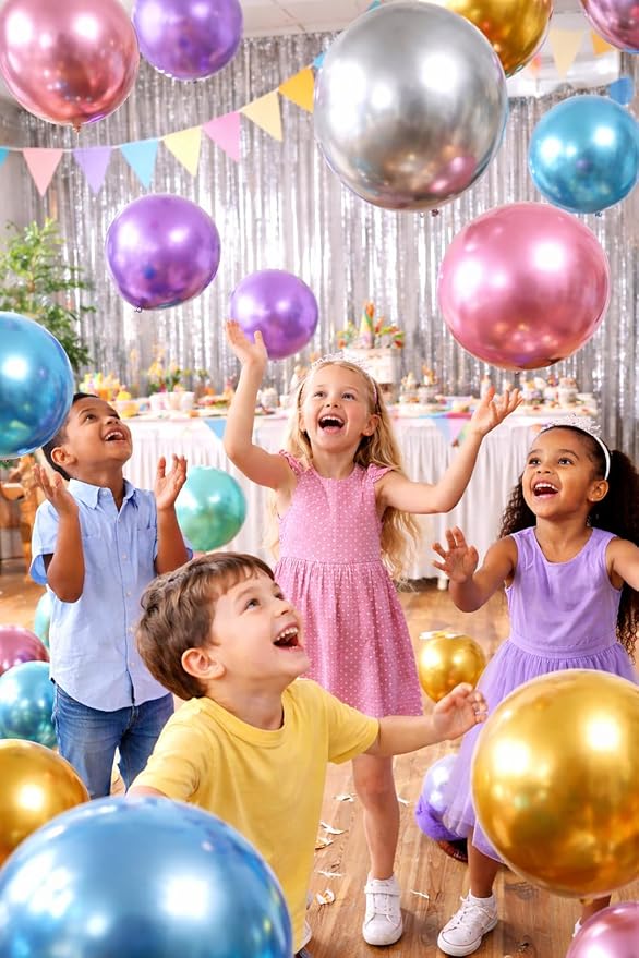 Chrome Metallic Balloons 12 Inch – 100 Pack Assorted Multicolor Latex Balloons for Balloon Arch, Birthday Party, Baby Shower, Wedding Decorations with Ribbon & Glue Dots
