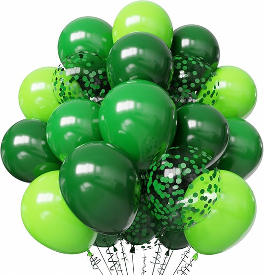 Green Balloons, 50pcs 12 inch Dark Green Emerald Green Lime Green Balloons for St. Patrick's Day Theme Party Supplies Jungle Safari Birthday Party Decorations