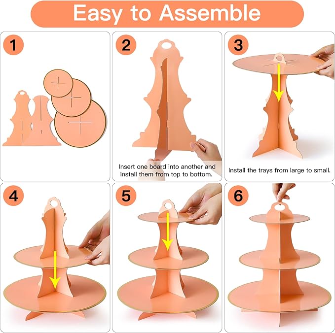 Soleebee 3-Tier Round Cupcake Stand, Cardboard Cupcake Tower, Dessert Cup Cake Stand Tower for Birthday Wedding Party Decoration, Cupcake Tier Stand 2 Set (Pink Gold)