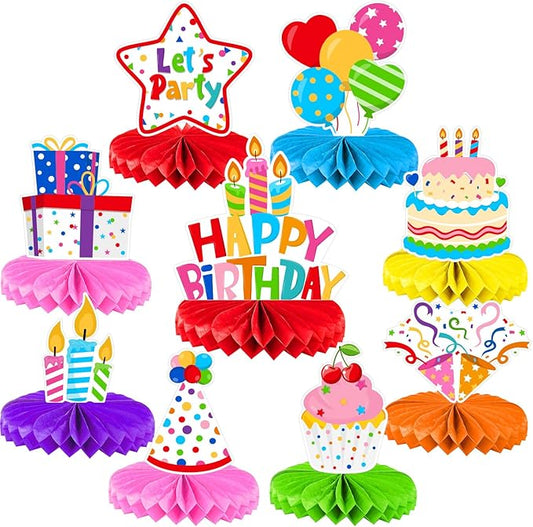 Kids Birthday Party Honeycomb Centerpiece Decorations Kit, Happy Birthday Table Decor for Boys Girls Party Supplies