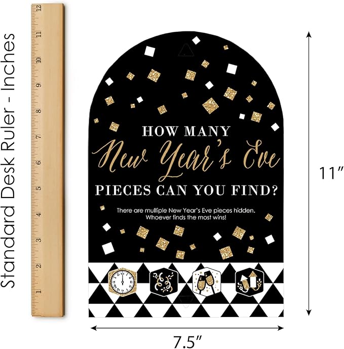 Big Dot of Happiness New Year’s Eve - Gold - New Years Eve Party Scavenger Hunt - 1 Stand and 48 Game Pieces - Hide and Find Game