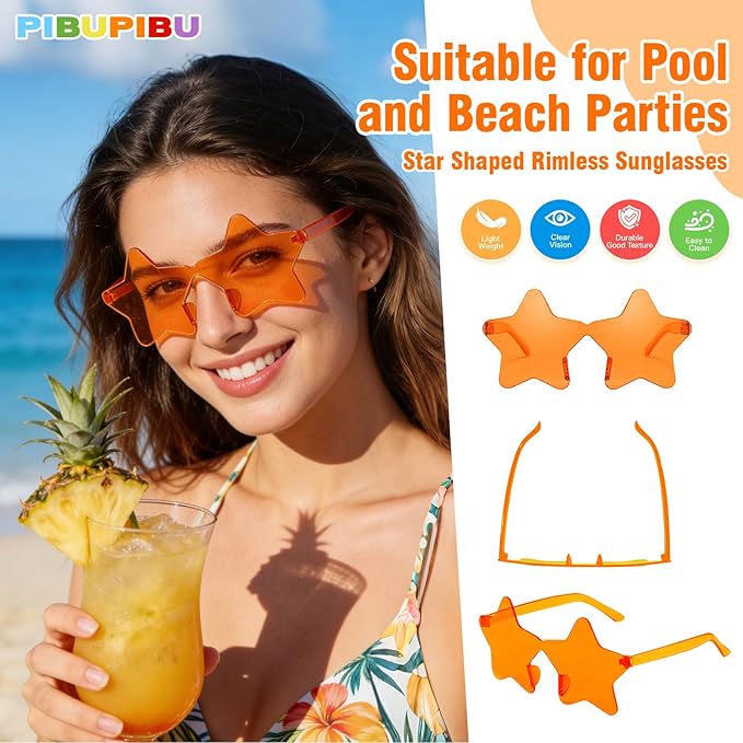 Pibupibu 48 Pack Fun Mixed/Heart/Star Party Sunglasses Bulk Adults, Rimless Colorful Bachelor Party Glasses