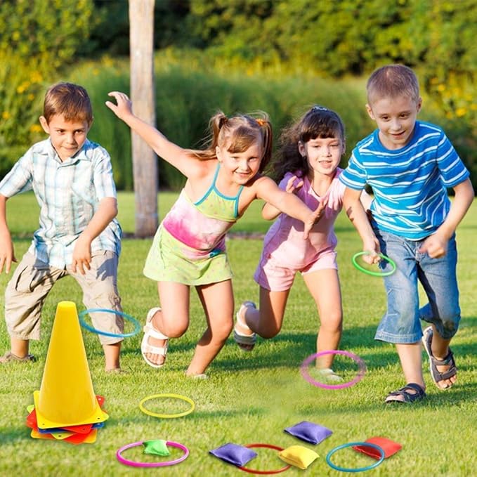 3 in 1 Carnival Games Set, Soft Plastic Cones Cornhole Bean Bags Ring Toss Games For Carnival Kids Birthday Party Indoor Outdoor Games Supplies