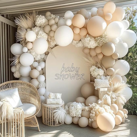White Balloon Arch Double Stuffed White Sand Cream Beige Balloon Garland Kit Blush Nude Balloons for Neutral Baby Shower Gender Reveal Bridal Birthday Wedding Baptism Graduation Party Decorations