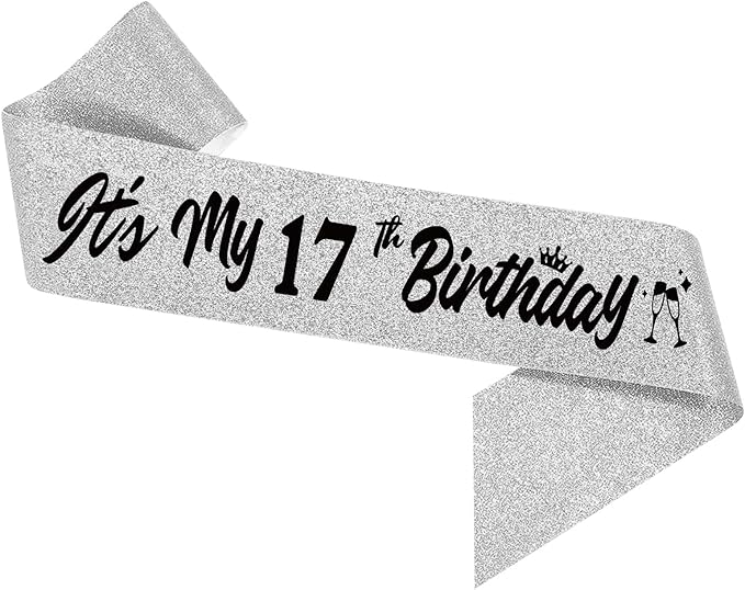 It's 17th My Birthday Sliver Sash - Sparkling Happy 17th Birthday Satin Sash for Girl - 17 Years Old Party Decorations