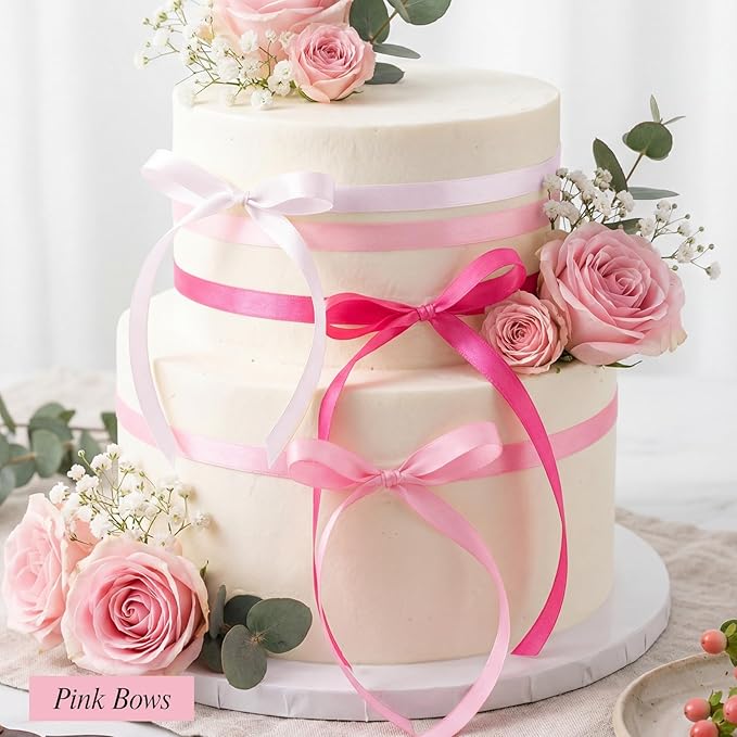 woric 120 Yards Pink Satin Ribbon 3/8 Inch x 4 Rolls, 30 Yd/Roll Mothers Day Craft Thin Ribbon for Graduation Leis Gift Wrapping Hair Bows Baby Bridal Shower Wedding Decor