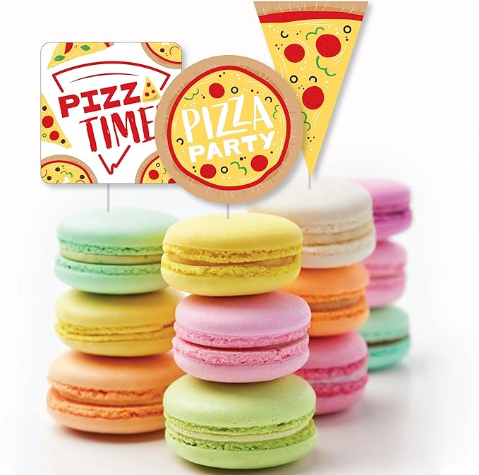 Big Dot of Happiness Pizza Party Time - Dessert Cupcake Toppers - Baby Shower or Birthday Party Clear Treat Picks - Set of 24
