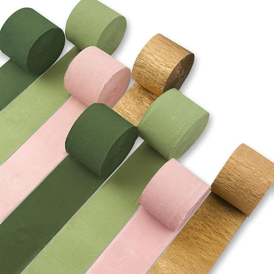 PartyWoo Olive Green Crepe Paper Streamers 8pcs 656 ft Pack of Dusty Sage Green Crepe Paper Sheets for Birthday Baby Shower Graduation Woodland Dinosaur Jungle Football Theme Party Decorations