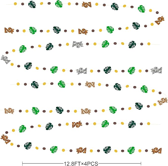 Two Wild Birthday Party Decorations Brown Gold Circle Dot Palm Leaf Jungle Theme Garland 2 Year Old Bday Palm Leaf Dots Streamer for Safari Animal Welcome 2 the Jungle Happy Birthday Party Supplies