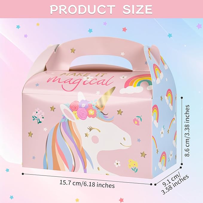 DjinnGlory 36 Pack Unicorn Party Favor Treat Boxes, Small Paper Gift Boxes for Baby Shower, Birthday, Christmas Party Supplies Decoration, Gable Boxes for Small Business 6.18 x 3.58 x 3.38 Inches