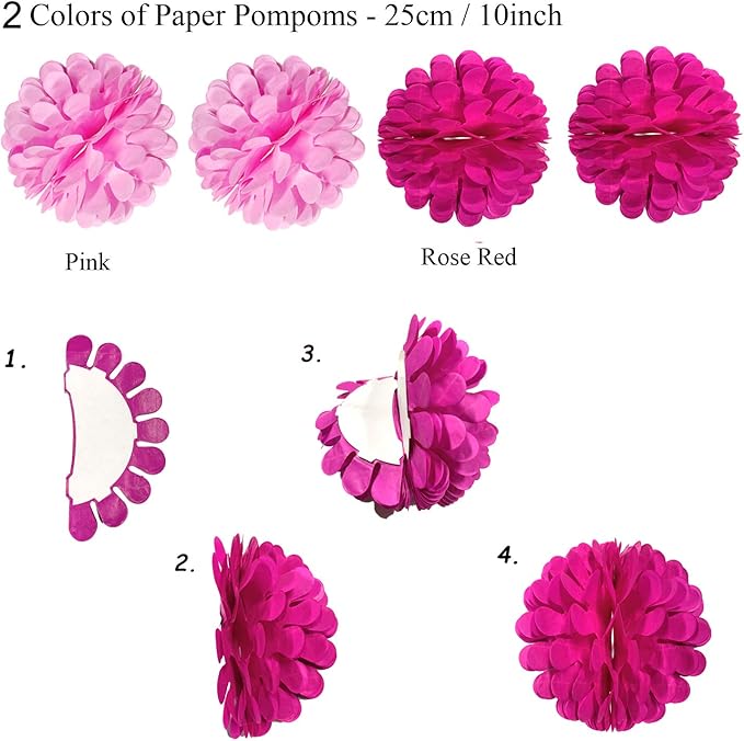 ZERODECO Party Hanging Paper Fans Set, Pink Confetti Balloons Decorative Folding Fans Paper Pompoms Triangle Bunting Flags Garlands for Wedding Birthday Baby Shower Photo Backdrop Party Decorations