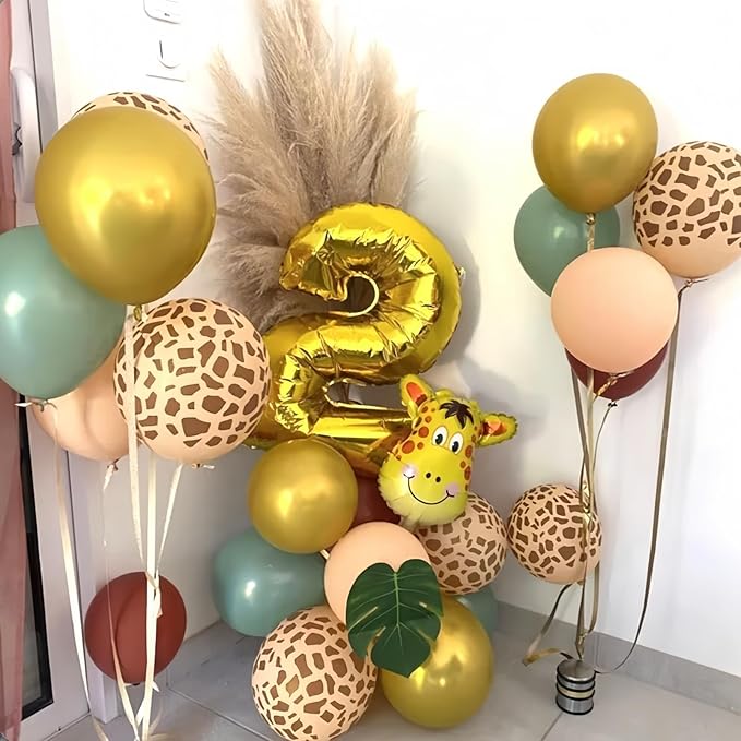 Giraffe Print Balloons Set, 12 Inch Safari Animal Deer Print Latex Balloons for Kids Two Wild One Birthday Decorations Baby Shower Forest Woodland Zoo Jungle Wildlife Theme Safari Party Decorations