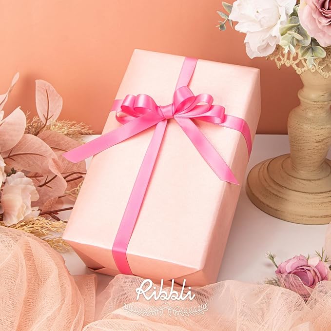 Ribbli Double Faced Hot Pink Satin Ribbon,1/2” x Continuous 25 Yards,Use for Bows Bouquet,Gift Wrapping,Floral Arrangement
