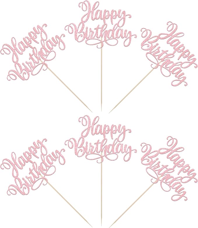 12 PCS Happy Birthday Centerpiece Sticks Double Sided Glitter Happy Birthday Table Flower Centerpieces Decorations for Celebrating Anniversary Theme Party Centerpieces Supplies Light Pink