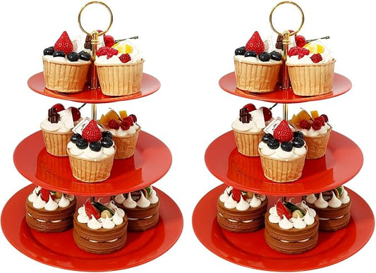 TP 3-Tier Cupcake Stands Melamine Dessert Stands Fruit Candy Display Tower for Wedding Birthday Tea Party and Baby Shower (2Pcs-Red)