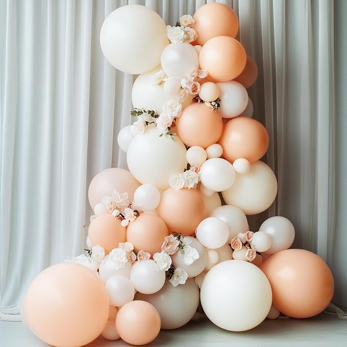 RUBFAC 129pcs Nude Balloons Different Sizes 18 12 10 5 Inch, Boho Beige Apricot Balloon Garland Arch Kit for Party Decoration Gender Reveal Graduation Wedding Anniversary Baby Shower Party Supplies