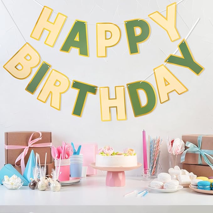 Happy Birthday Banner - 9ft Pre-Strung Happy Birthday Sign for Women, Men, Girls, Boys - No DIY Birthday Decorations & Party Supplies(Brown Green)