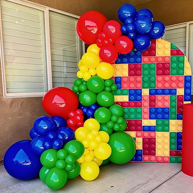 YMSZ Red Blue Green Yellow Balloons, 136pcs Colorful Latex Balloons with Different Size for Birthday, Carnival Circus, Baby Shower Party Decorations