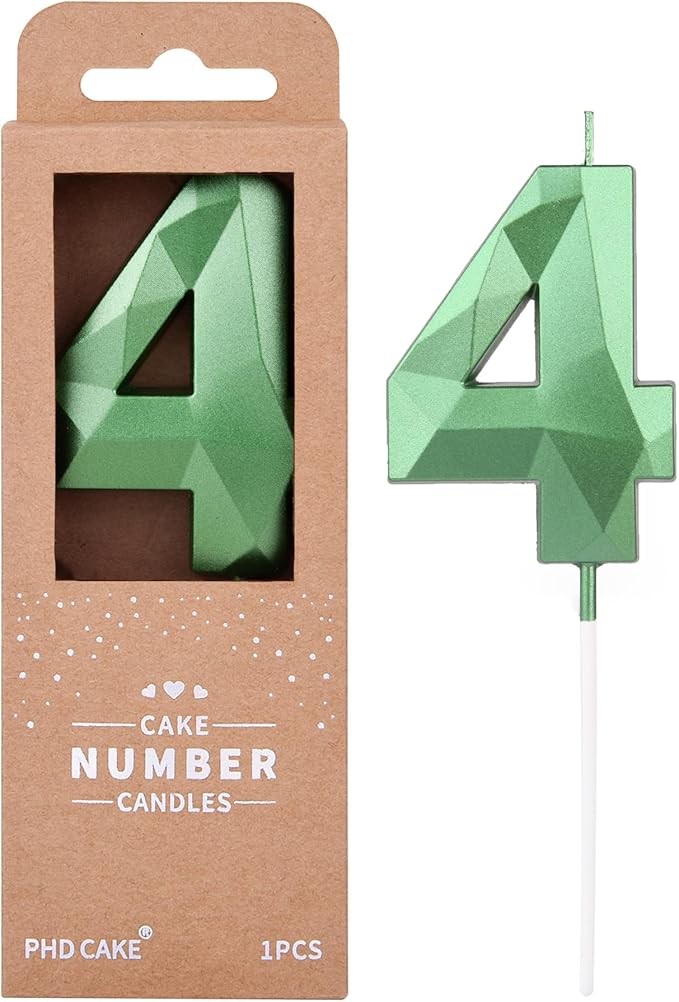 PHD CAKE 2.76 Inch Crystal Green 4 Number Cake Candle, Numeral Birthday Candles, Green Number Candles, Party Celebration