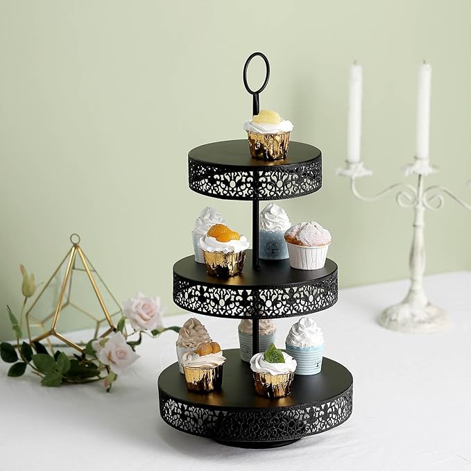 Efavormart 23" Black Metal Reversible Tiered Cupcake Stand, 3 Tier Dessert Stand Cupcake Holder, Display Stand