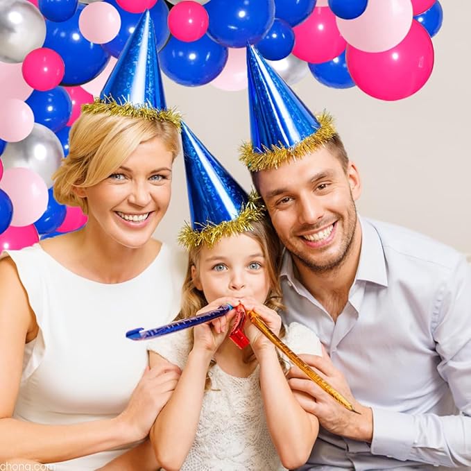 Hot Pink Blue Balloon Garland Arch Kit, 122PCS Pink Silver Royal Blue Balloons for Wedding Engagement Birthday Anniversary Baby Shower Girl or Boy Baby Gender Reveal Party Decorations