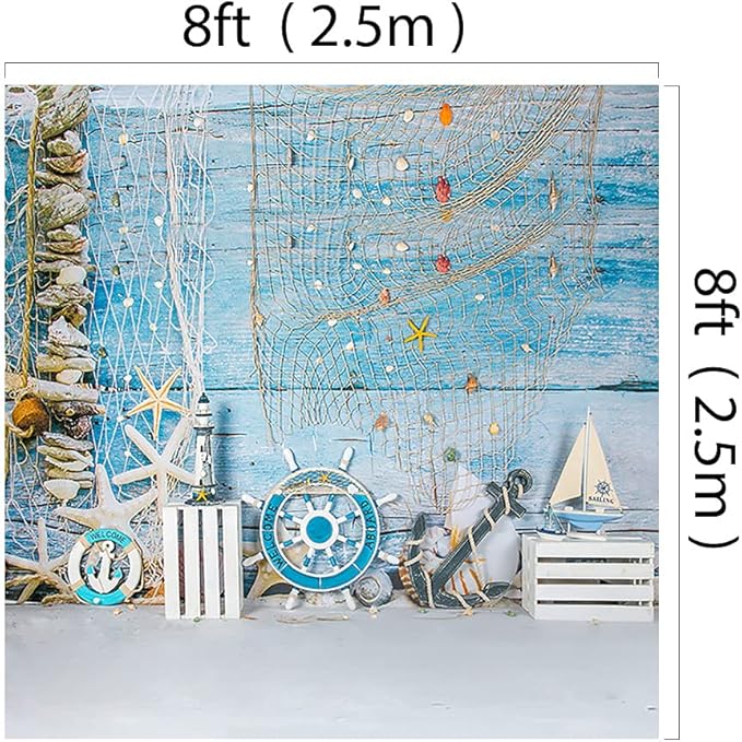 Kate 8x8ft Microfiber Summer Holiday Backdrops for Photography Rudder Helm with Anchor Photo Background Nautical Theme Party Decoration Props Backdrop