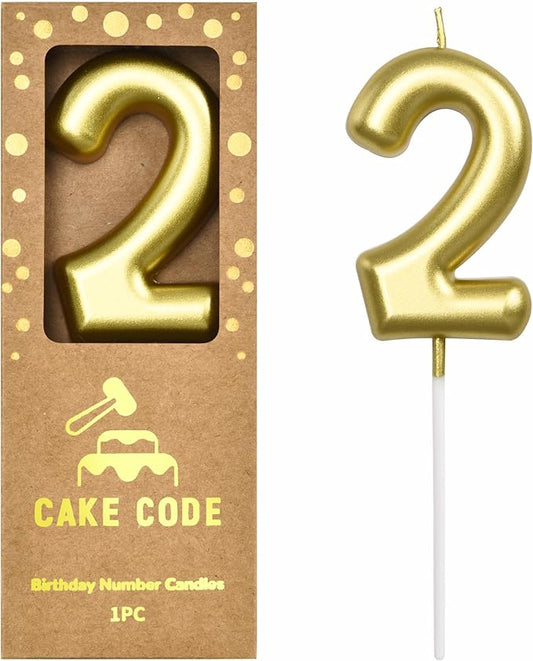 2.76 Inch Classical Gold 2 Number Birthday Candles, Gold Number Candles, Cake Number Candles, Party Celebration