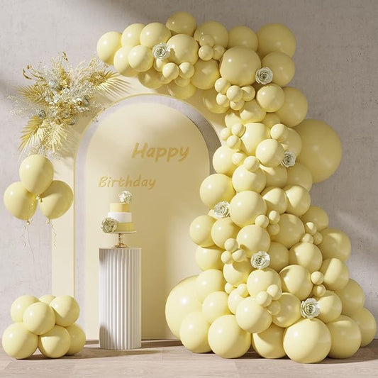 RUBFAC 87pcs Pastel Yellow Balloons Different Sizes 18 12 10 5 Inches for Garland Arch, Premium Yellow Latex Balloons for Birthday Party Wedding Baby Shower Bridal Shower Decorations