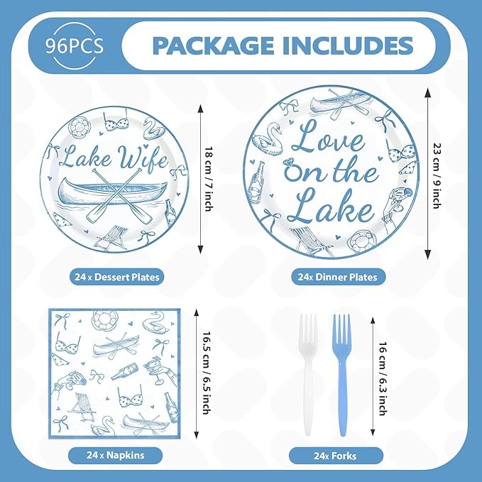 96Pcs Love on The Lake Decor Blue Engagement Party Plates and Napkins Disposable Love on the Lake Themed Tableware for Girls Bridal Shower Bach Engagement Wedding Bachelorette Party Supplies Serves 24