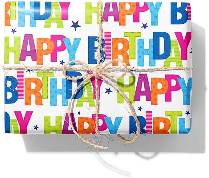 3 Rolls Birthday Wrapping Paper Roll - 17 in X 120 in Per Roll - Sparkly Rainbow Holographic Wrapping Paper for Girls Kids Birthday Gift Wrap