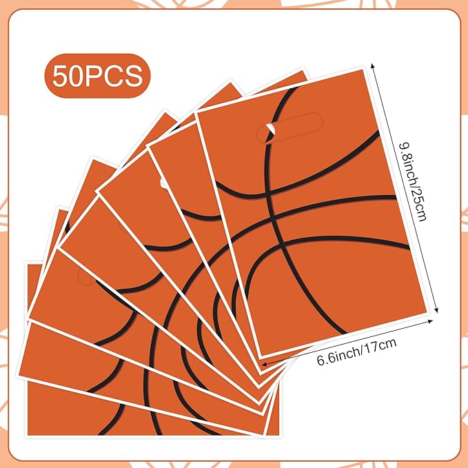 50 Pieces Basketball Gift Bags with Handle, Plastic Treat Candy Bag Sport Favor Bags For Kids Birthday Party Decoration Supplies