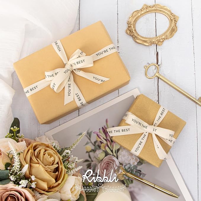 Ribbli Cotton Ribbon Natural Twill Tape Cotton with Black You’re The Best Printed Farmhouse Ribbon Use for Gift Wrapping Baking Crafts Home Decor-5/8 Inch x 10 Yard
