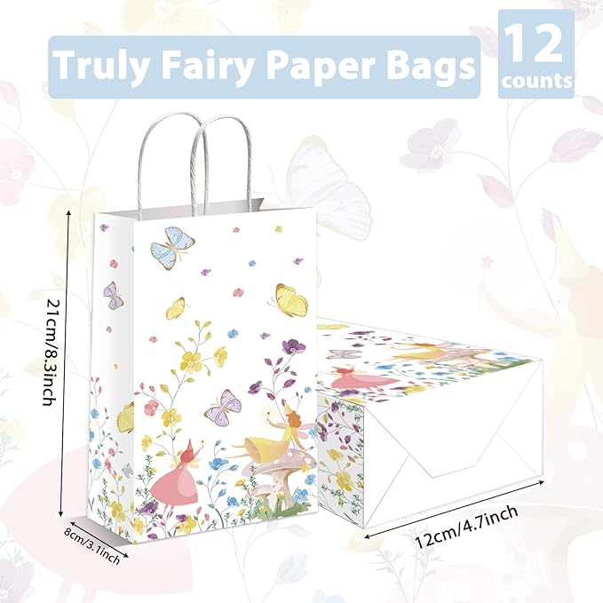 gisgfim 12pcs Truly Fairy Paper Treat Bags with Handles Talking Party Supplies Bags Tea Luncheon Garden Birthday Party Decoration Supplies