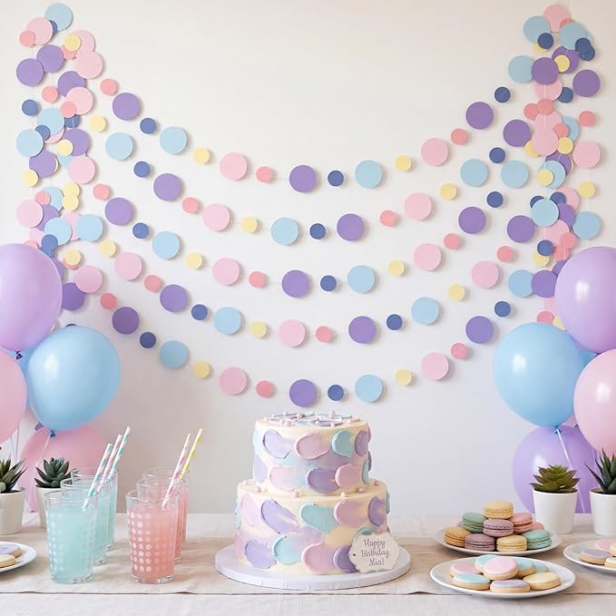 Outus 10 Pieces Colorful Circle Garland Banner Hanging Paper Dot Decorations for Classroom, Birthday Party, Baby Shower, Wedding Backdrop & Photo Booth Graduation Decor (Rainbow Color)
