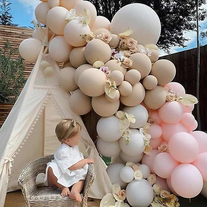 HILAVO Blush Pink Balloons 60 Pcs 12 Inch Dusty Pink White Sand Latex Balloon Retro Pink Nude Cream Clear Balloons for Bridal Baby Girls Shower Boho Bachelorette Birthday Wedding Party Decorations