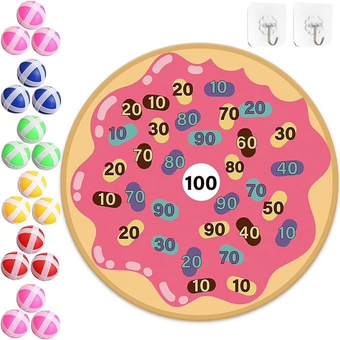 HyDren Donut Party Game 26" Donut Dart Board with 18 Sticky Balls Toys Birthday Party Favors Decorations Spa for Class Indoor Outdoor Game