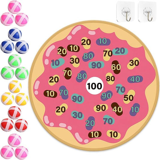 HyDren Donut Party Game 26" Donut Dart Board with 18 Sticky Balls Toys Birthday Party Favors Decorations Spa for Class Indoor Outdoor Game