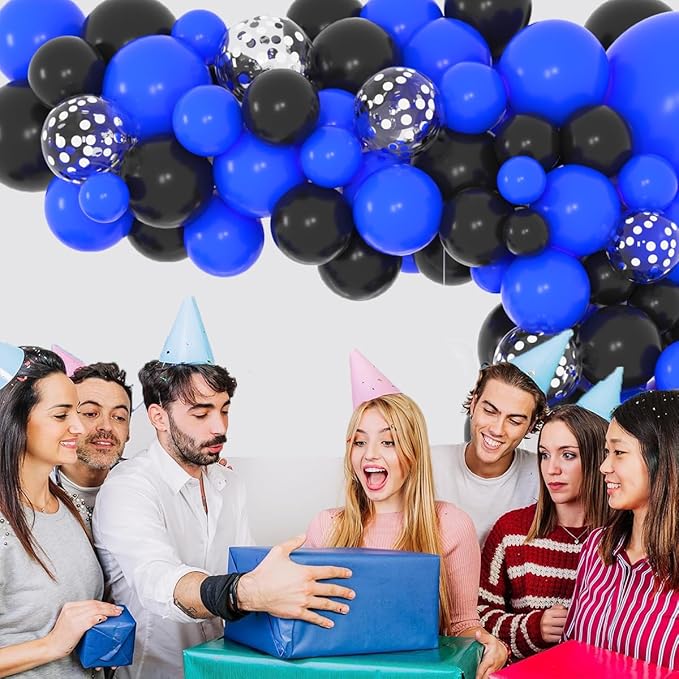 Blue and Black Balloon Garland Arch Kit - Royal Blue Black Balloons Silver Confetti Balloons for Boss theme Baby Shower Birthday Decorations 2025 Graduation Video Game Birthday Decorations