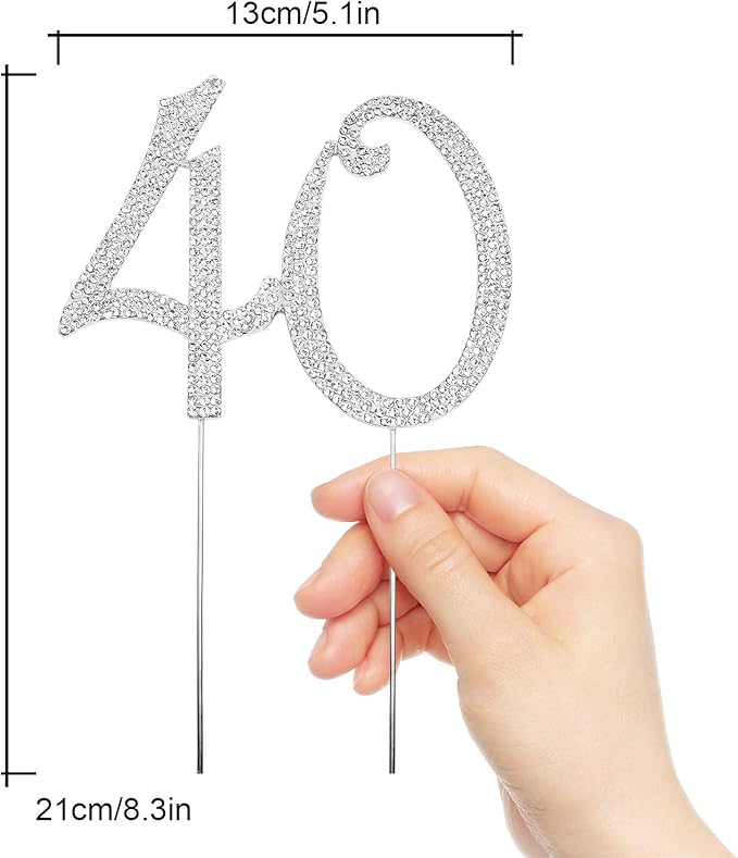 Bling Crystal Rhinestone 40 Birthday Cake Topper - Best Keepsake | 40th Party Decorations Silver