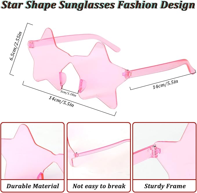 REHALY 8/12 Pairs Star Shaped Sunglasses Rimless Candy Star Sunglasses Pentagram Glasses for Women Men Party Streetwear