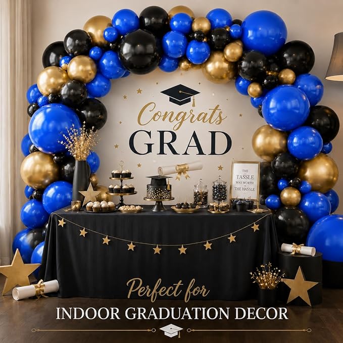 Black Blue Balloon Arch Kit, Black and Dark Blue Balloon Garland with Gold Latex Balloons, Black Blue Gold Balloon Arch Garland for Birthday, Baby Shower, Wedding, Anniversary Party Decorations