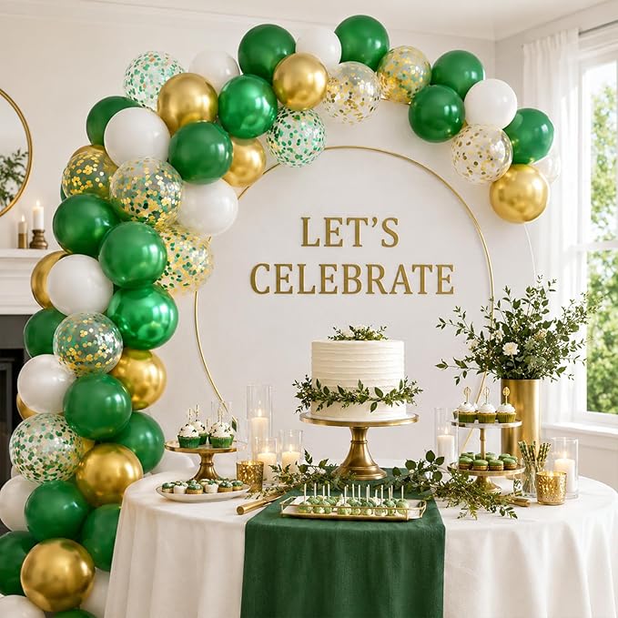 Green and Gold Balloons, 60PCS Metallic Gold and Green Balloons Set, 12 Inch Metallic Confetti Latex Balloon Helium for Birthday Safari Jungle Baby Shower Anniversary Graduation Party Decor