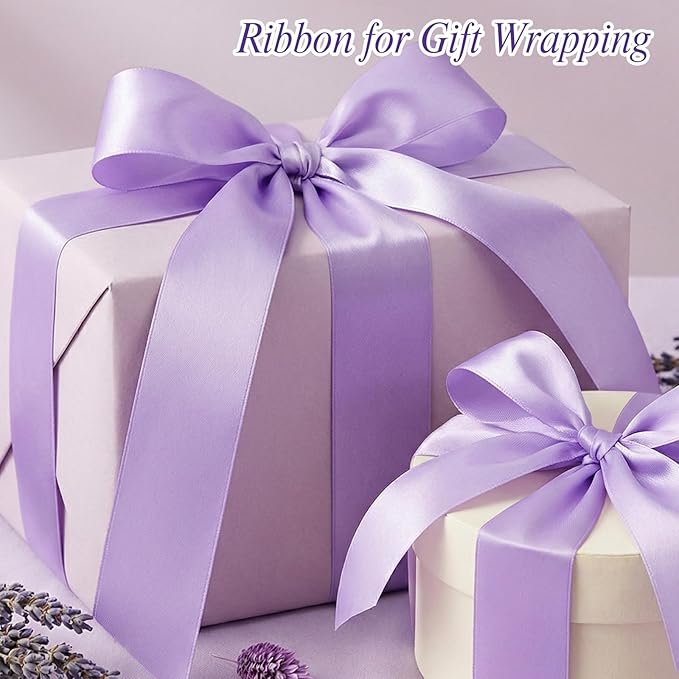 woric Light Purple Ribbon 1 1/2 Inch 50 Yards Solid Fabric Lavender Satin Ribbon for Mothers Day Flower Bouquet Gift Wrapping Wedding Party Vase Decorations