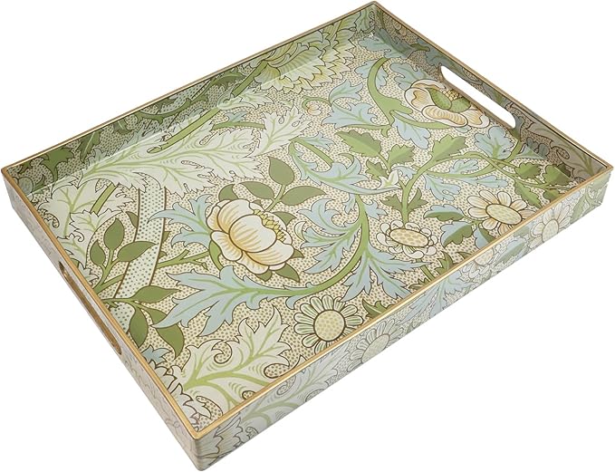 Spsyrine Serving Tray with Handles, Plastic Decorative Tray for Coffee Table, Living Room, Home Decor, Dianthus