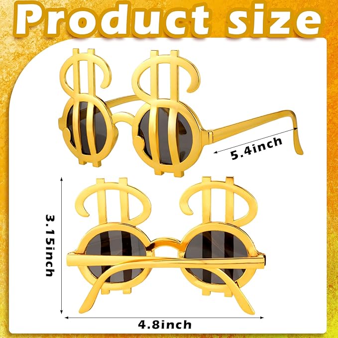 Bencailor Gold Dollar Sign Sunglasses Money Party Decorations 80s 90s Hip Hop Costume Accessory for Theme Party