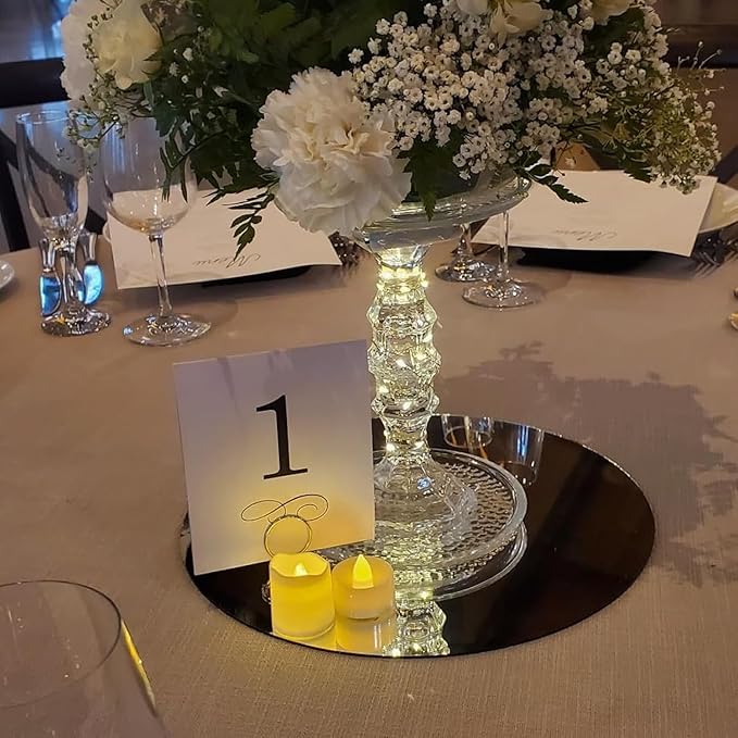 Round Mirror Centerpieces for Tables Decorations, Acrylic Circle Mirror Tray Plates Candle Plate Centerpiece Table Decorations for Wedding Decorations Party Baby Shower, Wall Decor (16, 8×8inch)
